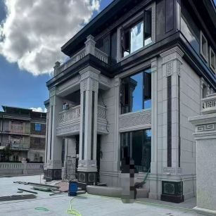 池州 别墅干挂，芝麻白与芝麻黑完美配合