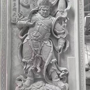 池州 芝麻灰花岗岩人物雕刻——多闻天王